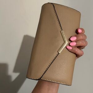 Beige Leather Clutch
